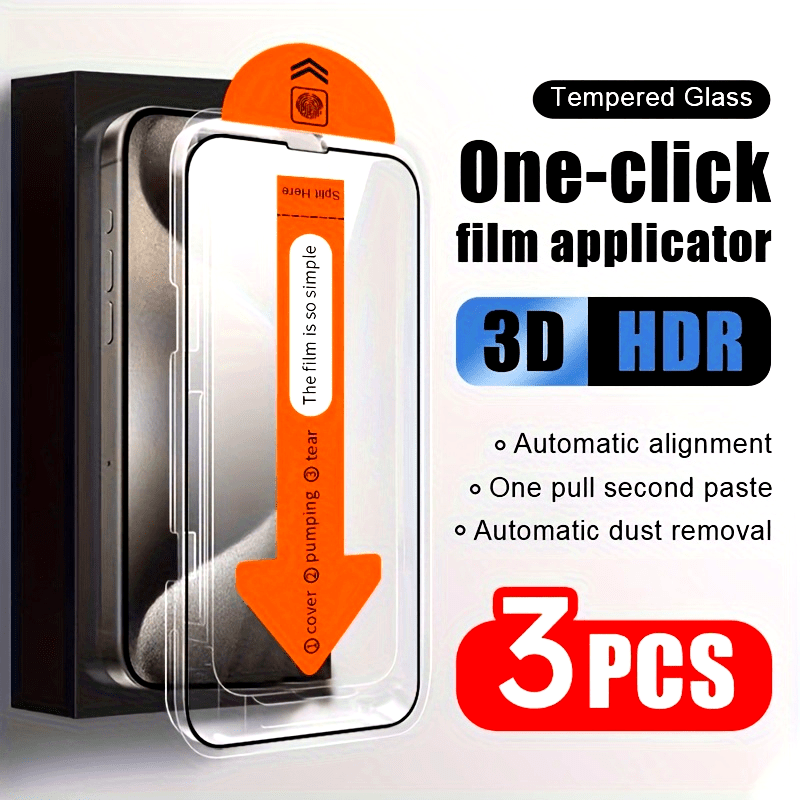 One-Click EZ Installation HD Clarity Tempered Glass Oleophobic Coating Screen Protector (3pcs)