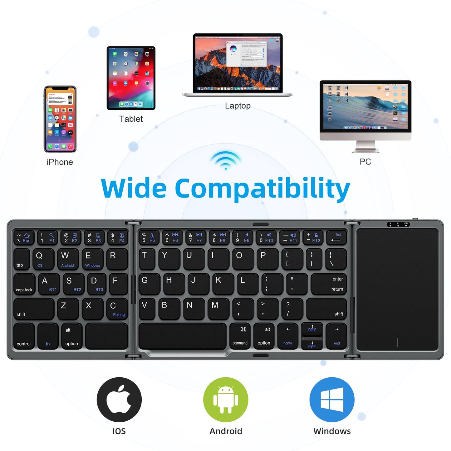 Palm-sized Foldable Bluetooth Keyboard with Touchpad