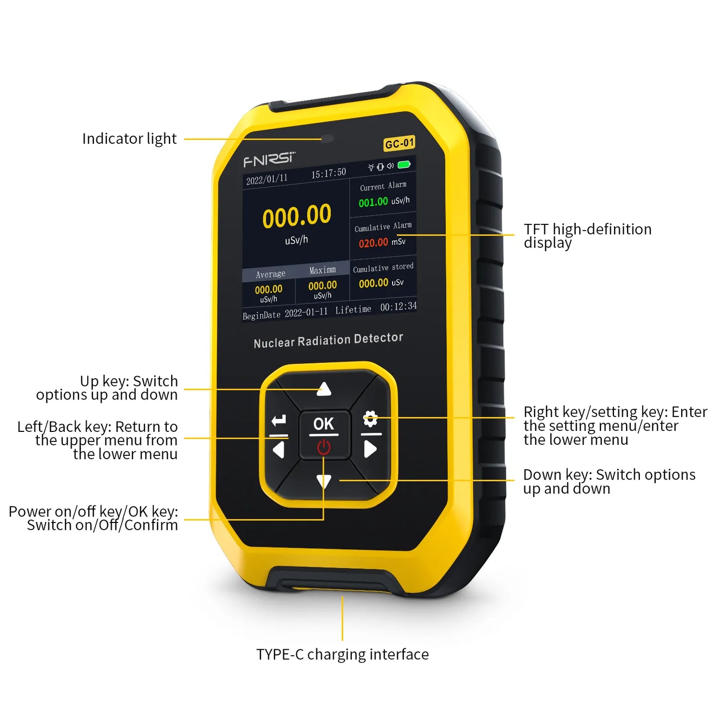 FNIRSI Geiger Counter Nuclear X-ray γ-ray β-ray Radiation Detector