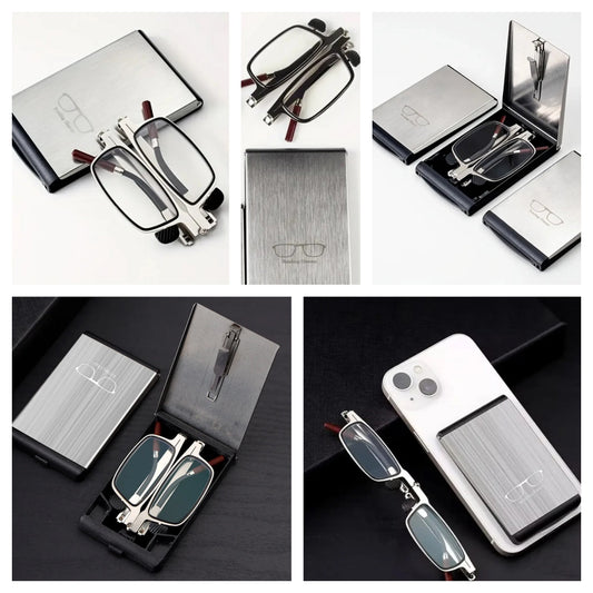 Flat-Fold Lightweight Anti-Blue Light Reading Glasses with Protective Case