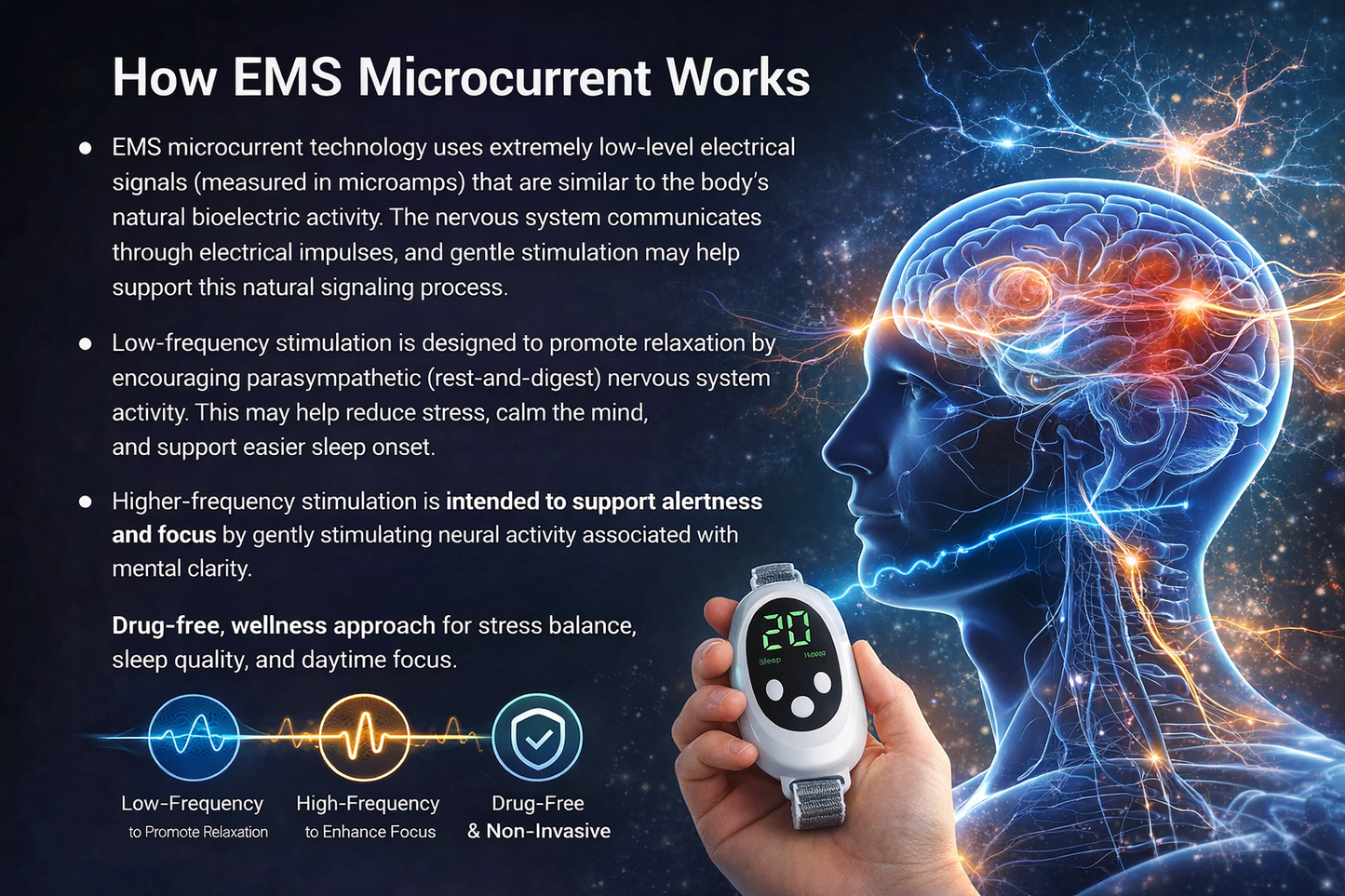 BalancePulse Smart Dual-Frequency EMS Sleep & Focus Regulator