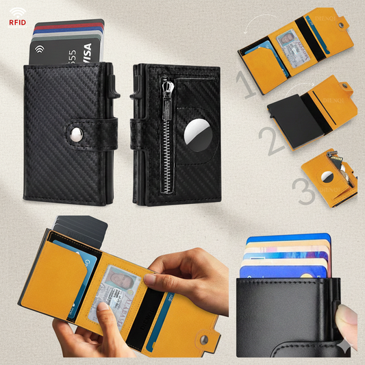 Maximum Carry RFID AirTag Wallet – Pop-Up Cards, Cash Compartment & Coin Pocket