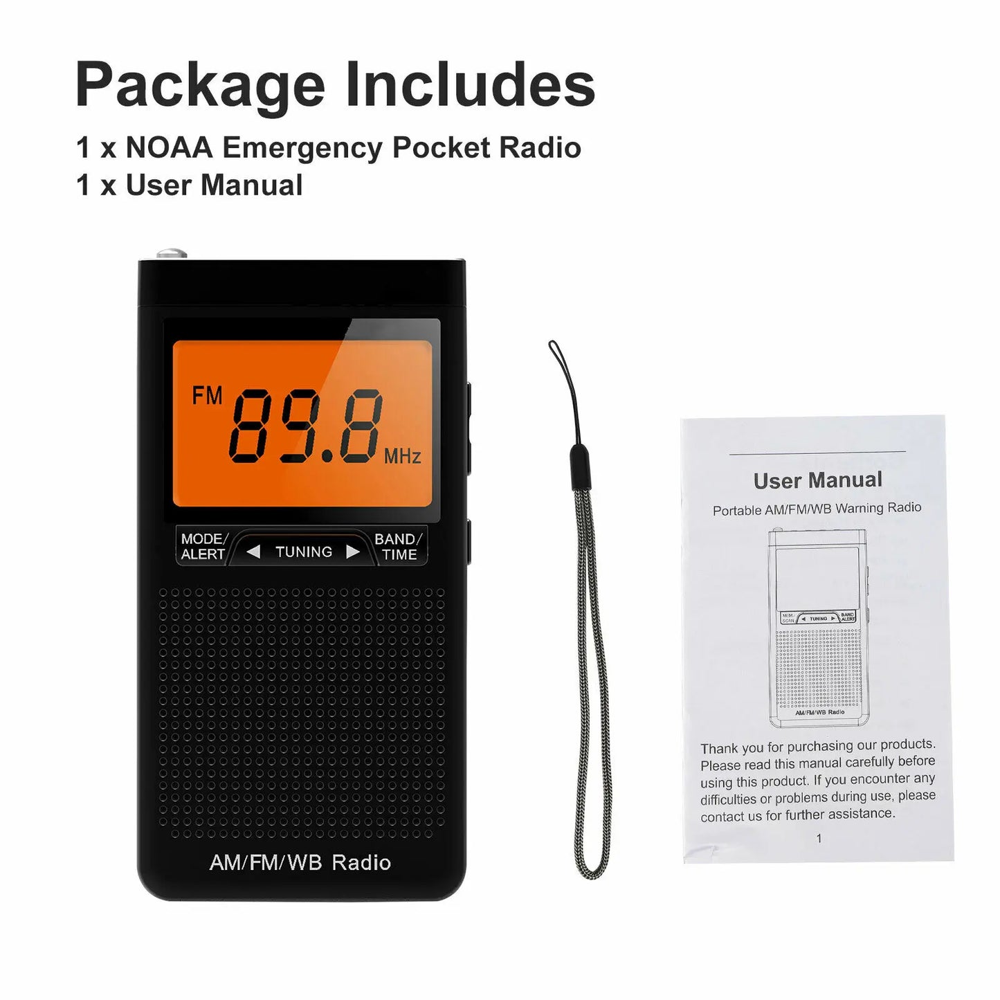 Pocket Alarm Clock FM AM Radio with Large LCD Display for Seniors