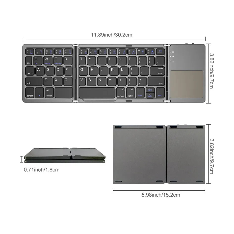 Palm-sized Foldable Bluetooth Keyboard with Touchpad