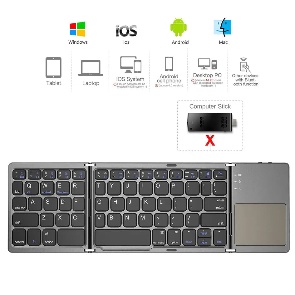 Palm-sized Foldable Bluetooth Keyboard with Touchpad