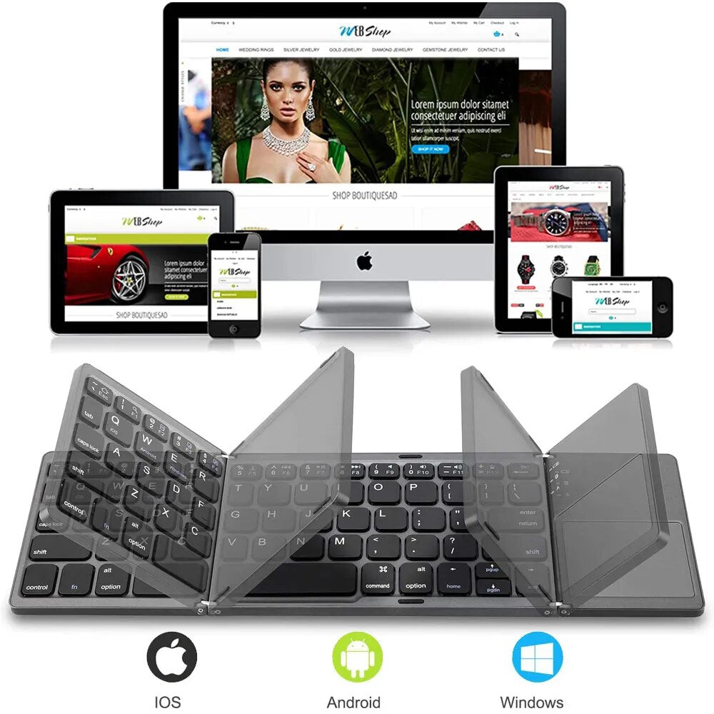 Palm-sized Foldable Bluetooth Keyboard with Touchpad