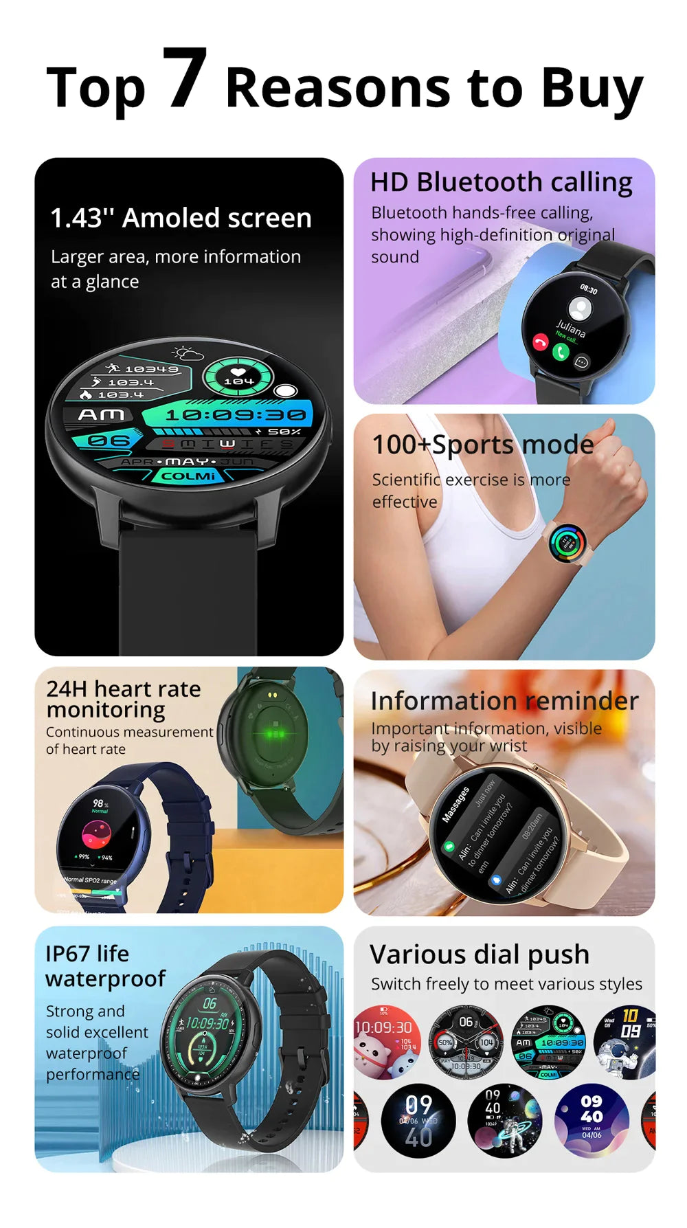 COLMI 1.43'' Large Display Android& IOS Smartwatch for Seniors