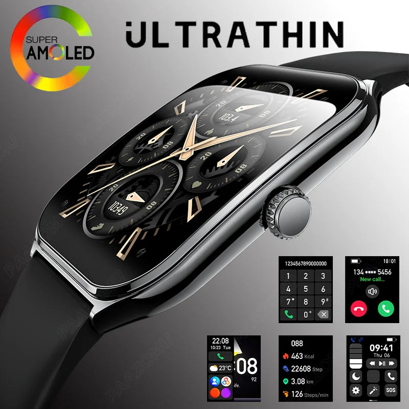 Ultra-Thin and Lightweight Brilliant 1.96” AMOLED Display Health Monitoring Smartwatch