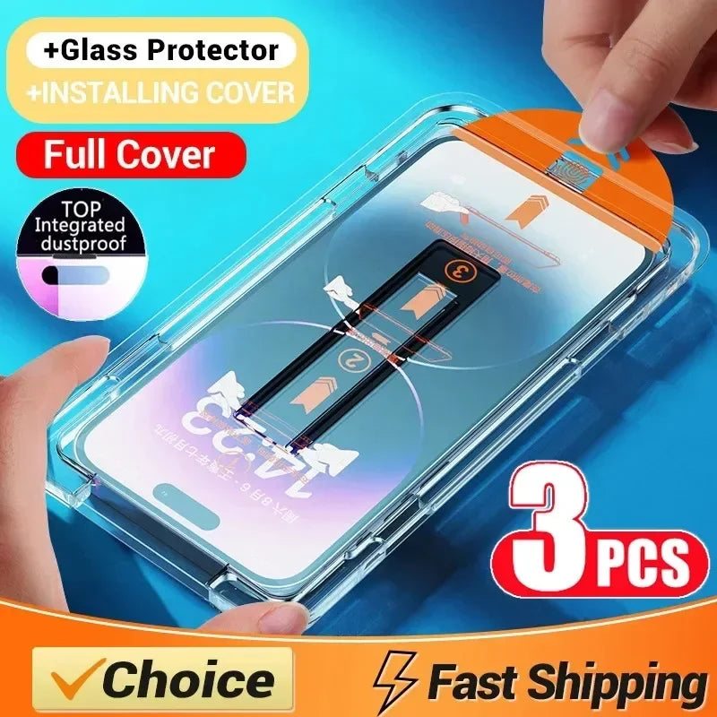One-Click EZ Installation HD Clarity Tempered Glass Oleophobic Coating Screen Protector (3pcs)