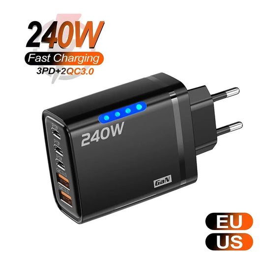 240W High-Speed 5-Port GaN Technology Intelligent Wall Charger