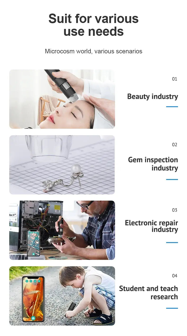 Wifi Digital Microscope 50X-1600X Magnification With Adjustable Stand for IOS & Android