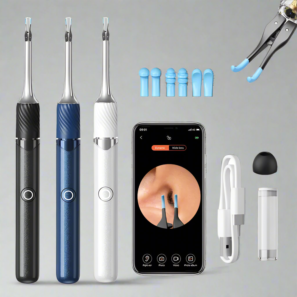 WiFi 3-in-1 Ear Otoscope- HD Camera 360° Precision Robotic Tweezer & Gentle Silicone Earpick