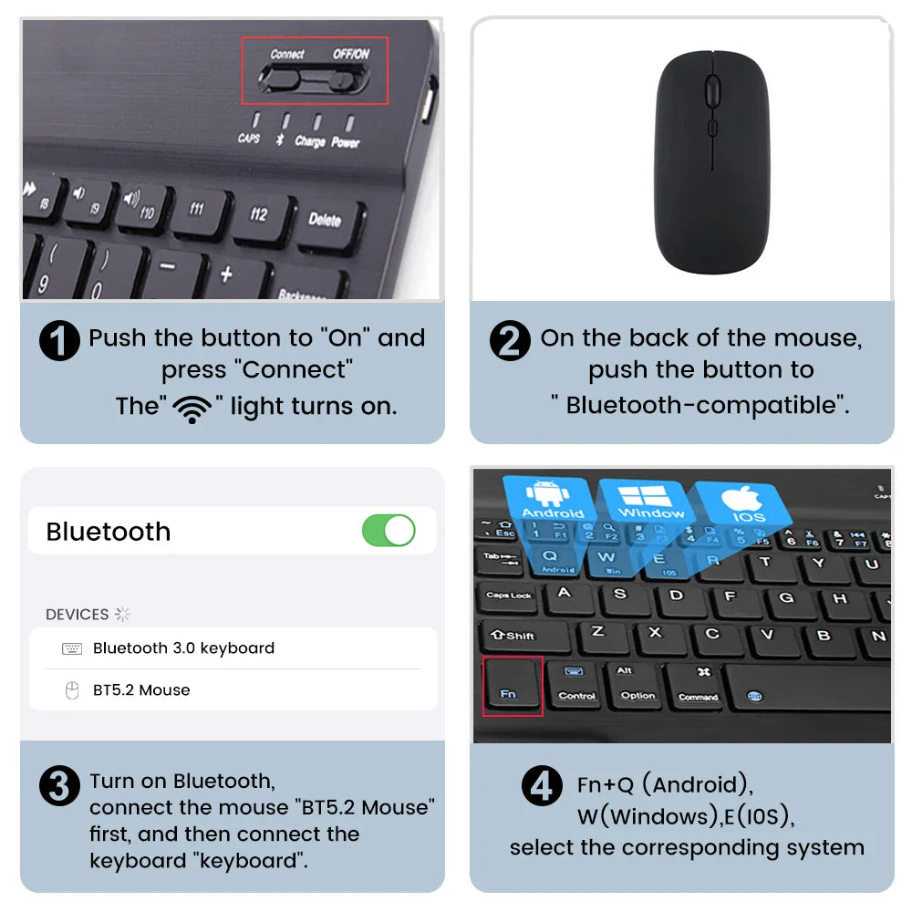 Compact Bluetooth Wireless Ultra-Quiet Keyboard & Mouse For IOS / Android /  Windows