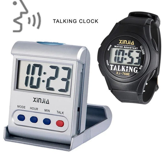 Talking Digital Alarm Clock+Talking Wristwatch Set For the Elderly