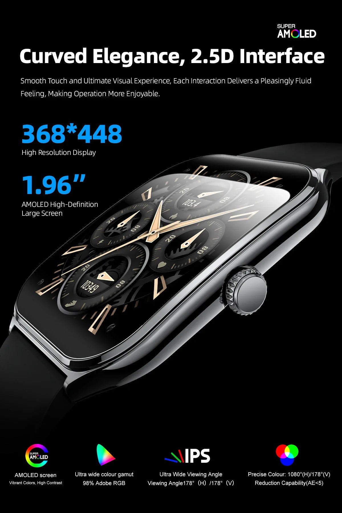 Ultra-Thin and Lightweight Brilliant 1.96” AMOLED Display Health Monitoring Smartwatch