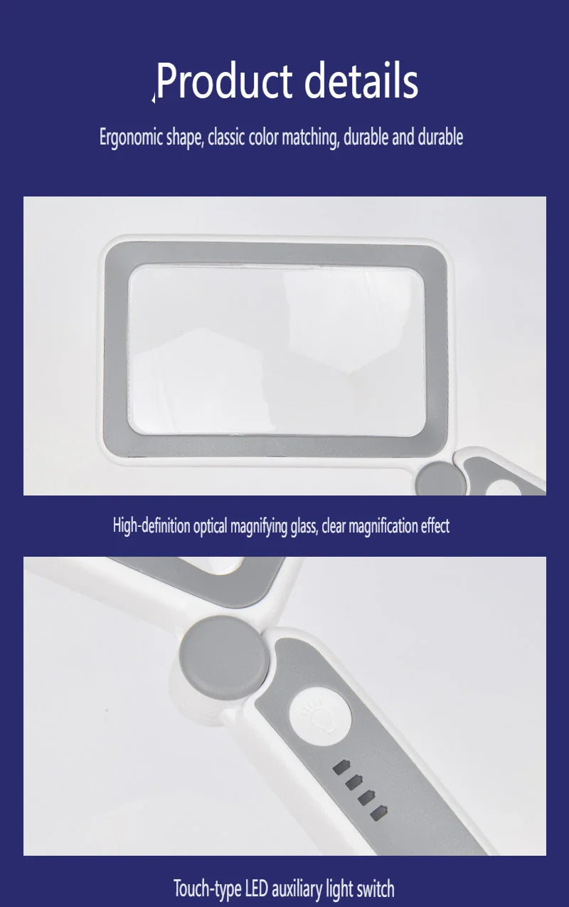 Rechargeable HD x4 Folding Elderly Reading Magnifier with LED Lights