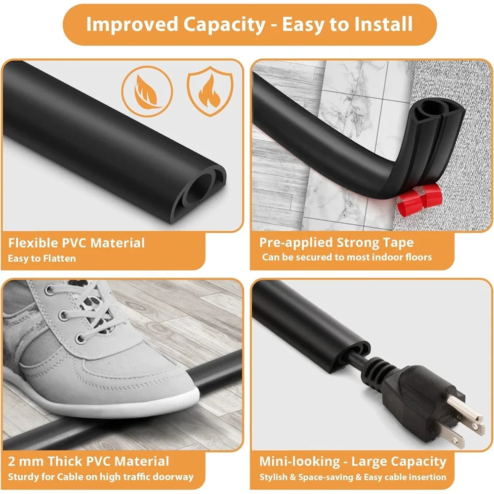Flexible & Durable PVC Self-adhesive Floor / Wall Cord Cover