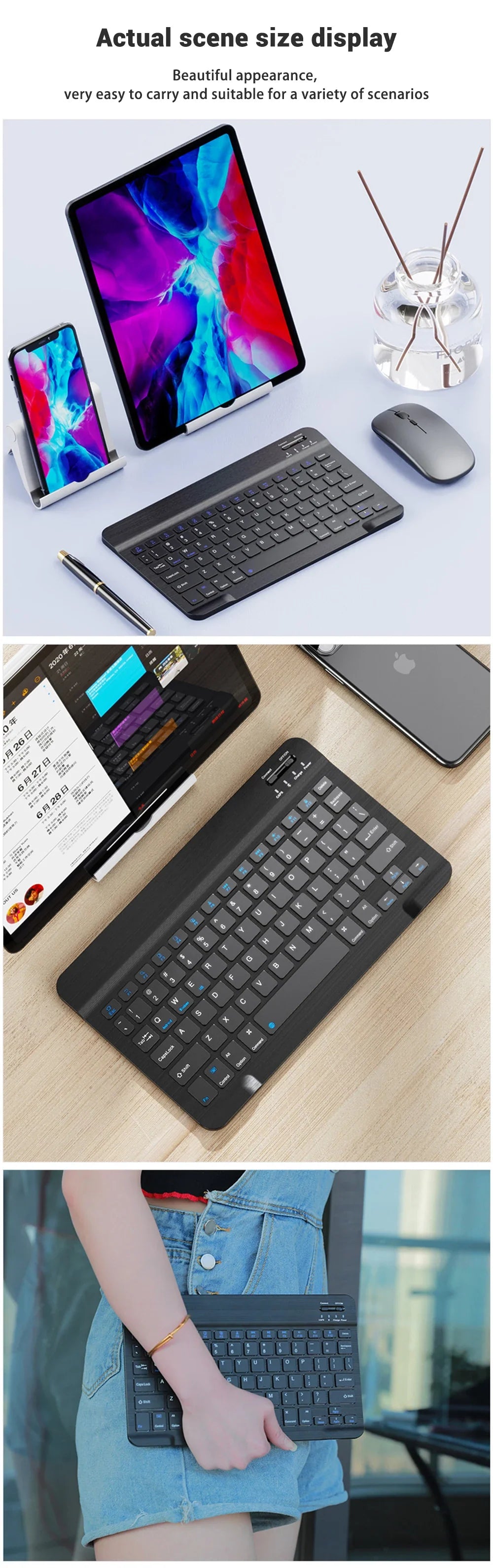 Compact Bluetooth Wireless Ultra-Quiet Keyboard & Mouse For IOS / Android /  Windows