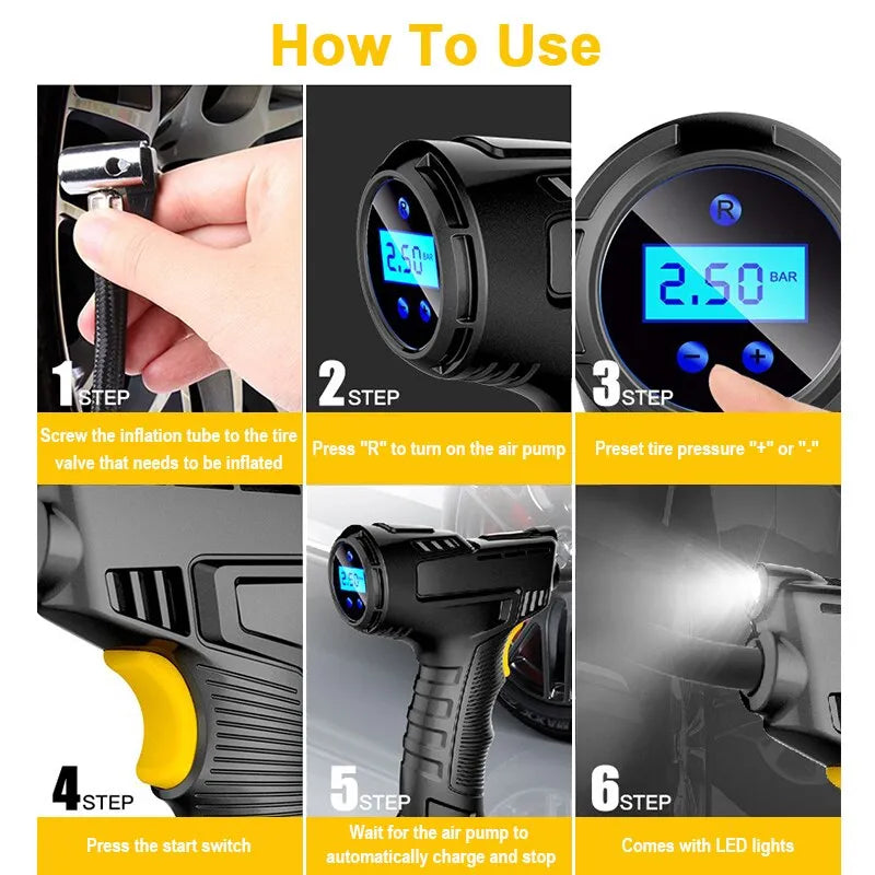 Wireless 120W Handheld Air Compressor Digital  Researchable Pump