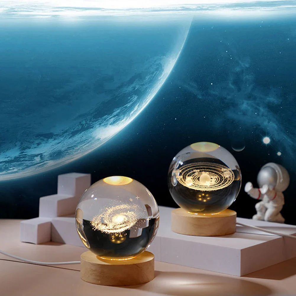 Unique USB Night Light 3D LED Crystal Ball with Galaxy Projections