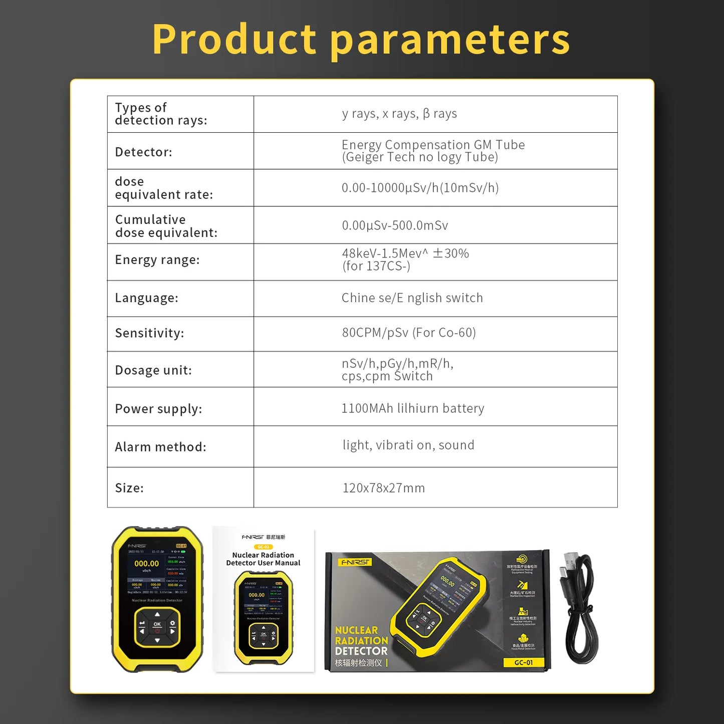 FNIRSI Geiger Counter Nuclear X-ray γ-ray β-ray Radiation Detector