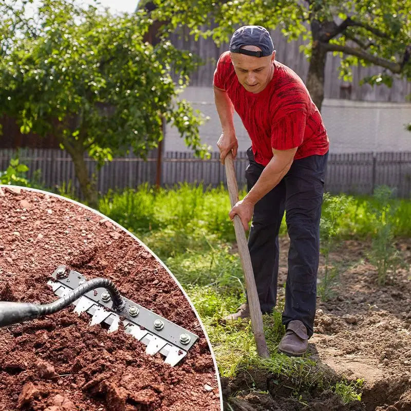 Multi-Tooth Carbon Steel Garden Rake for EZ Soil, Debris & Planting