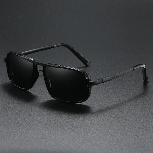 Retro Metal Frame Rectangle Lightweight Glare-Reducing Driving Sunglasses