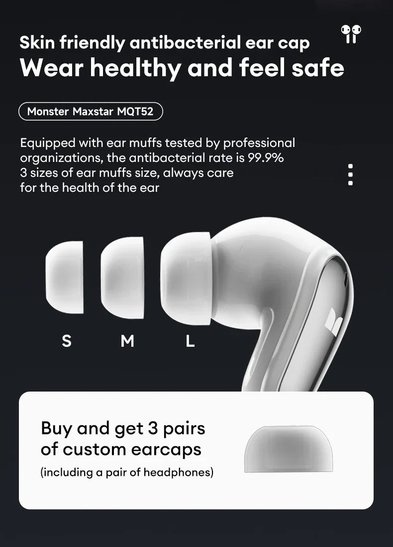 Monster Bluetooth 5.4 Dual Mode HIFI Stereo & HD Calls with Noise Reduction Earphones