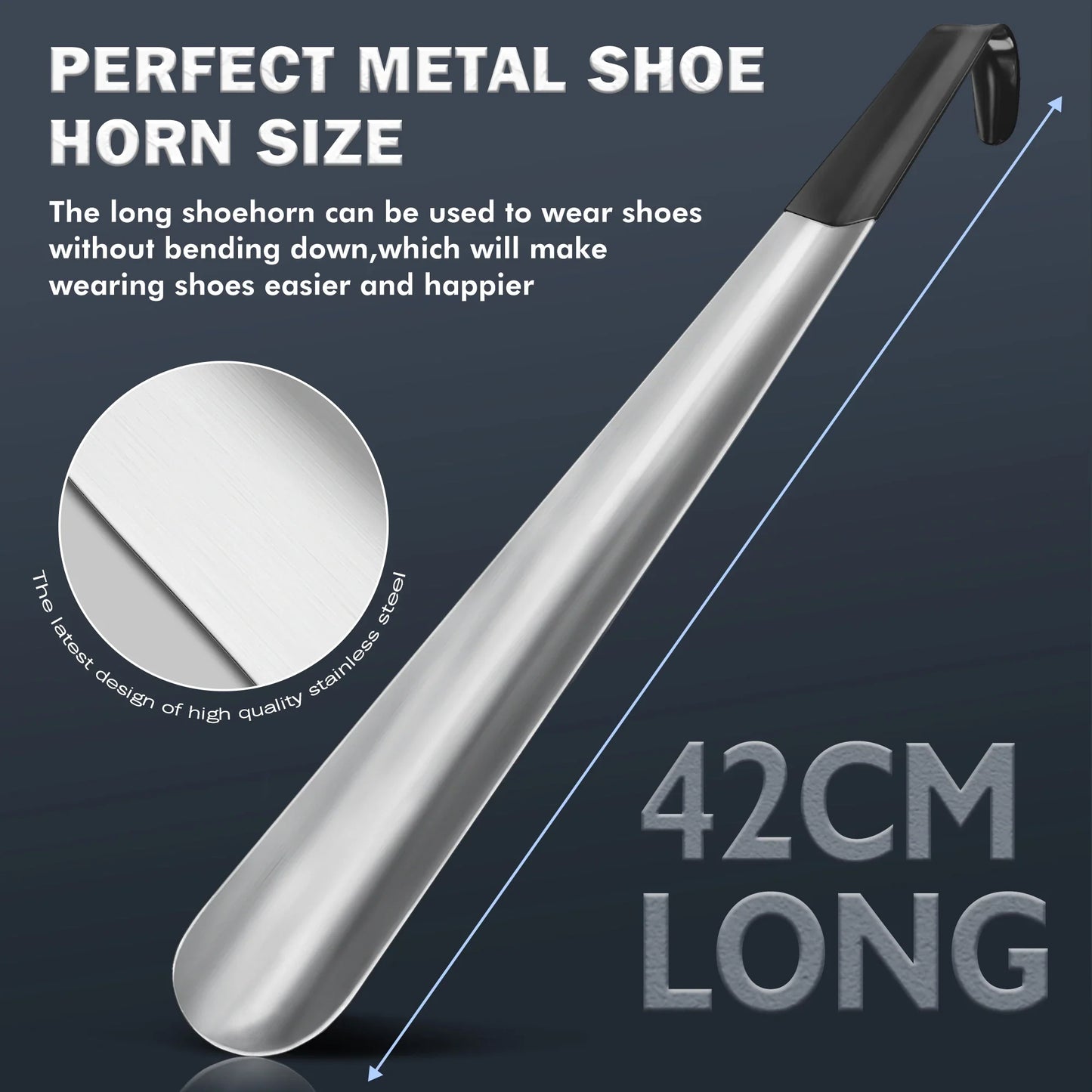 Metal Long Handle 16.5" Bend-Free Shoehorn Helper For The Elderly