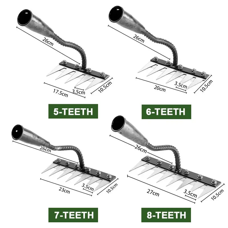 Multi-Tooth Carbon Steel Garden Rake for EZ Soil, Debris & Planting