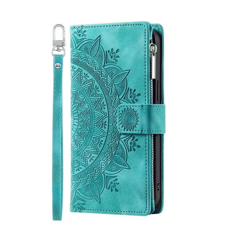 Full Screen Protection Deluxe Zipper Wallet Case with Foldable Kickstand for iPhone
