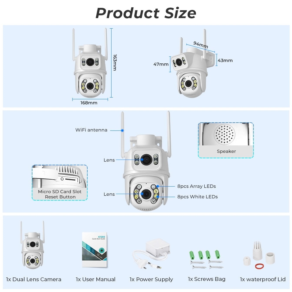PTZ 4K HD Dual Lens/ Dual Screen Wifi Ai Smart Camera
