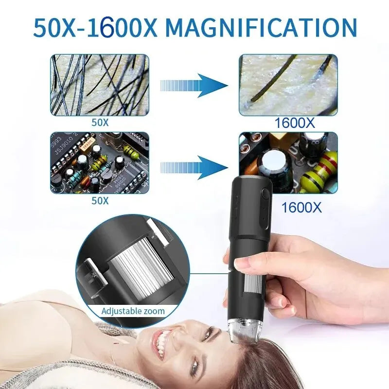 Wifi Digital Microscope 50X-1600X Magnification With Adjustable Stand for IOS & Android