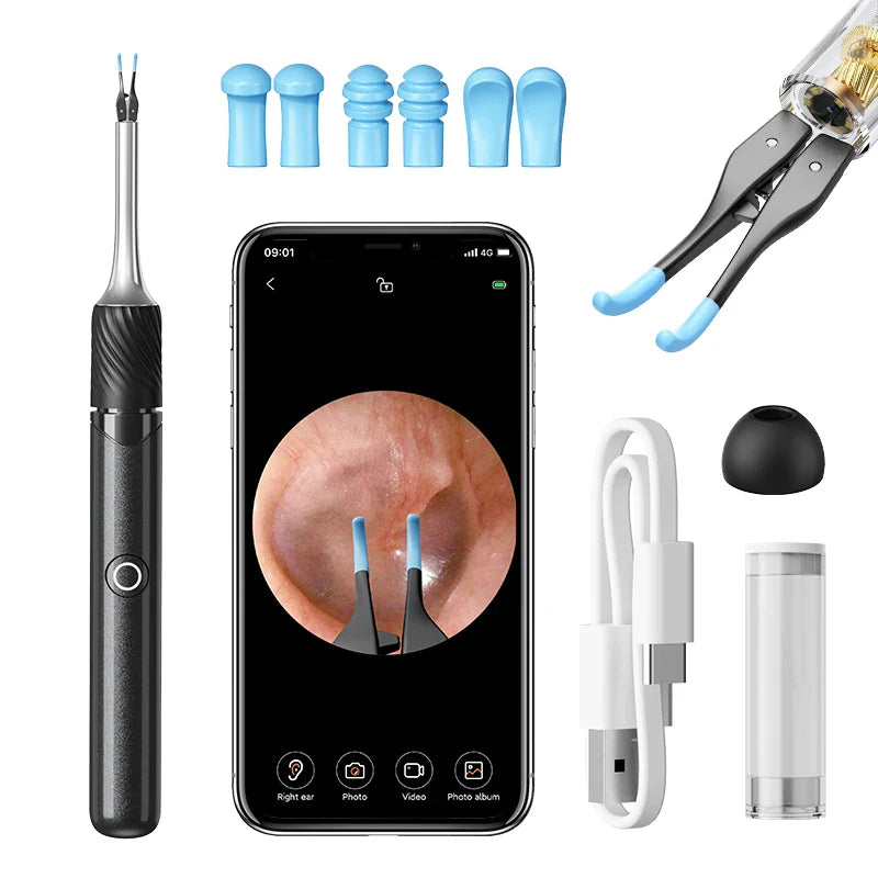 WiFi 3-in-1 Ear Otoscope- HD Camera 360° Precision Robotic Tweezer & Gentle Silicone Earpick