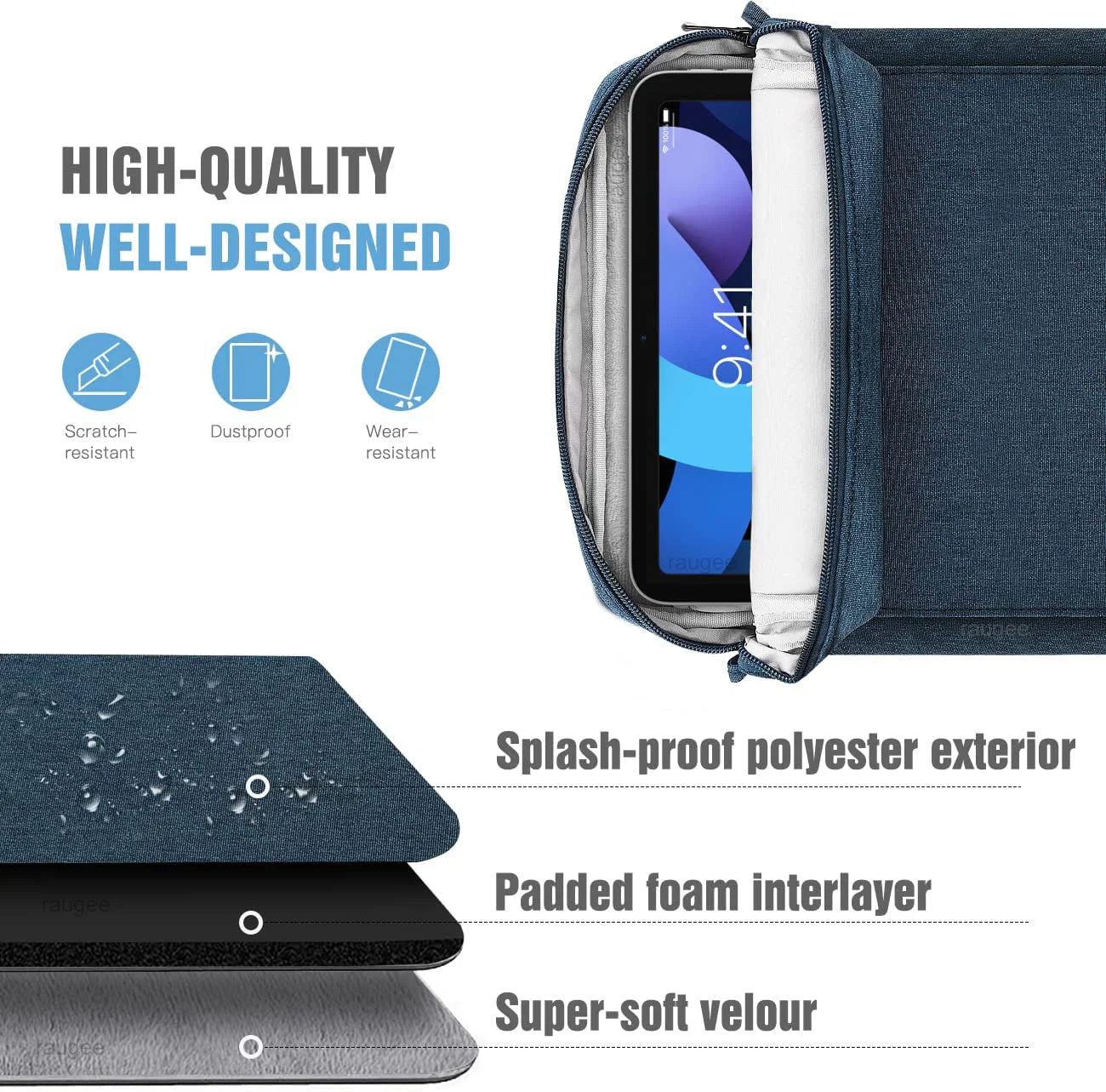 Premium 360° Protective 5 Pockets Tablet Sleeve with Plush Protection