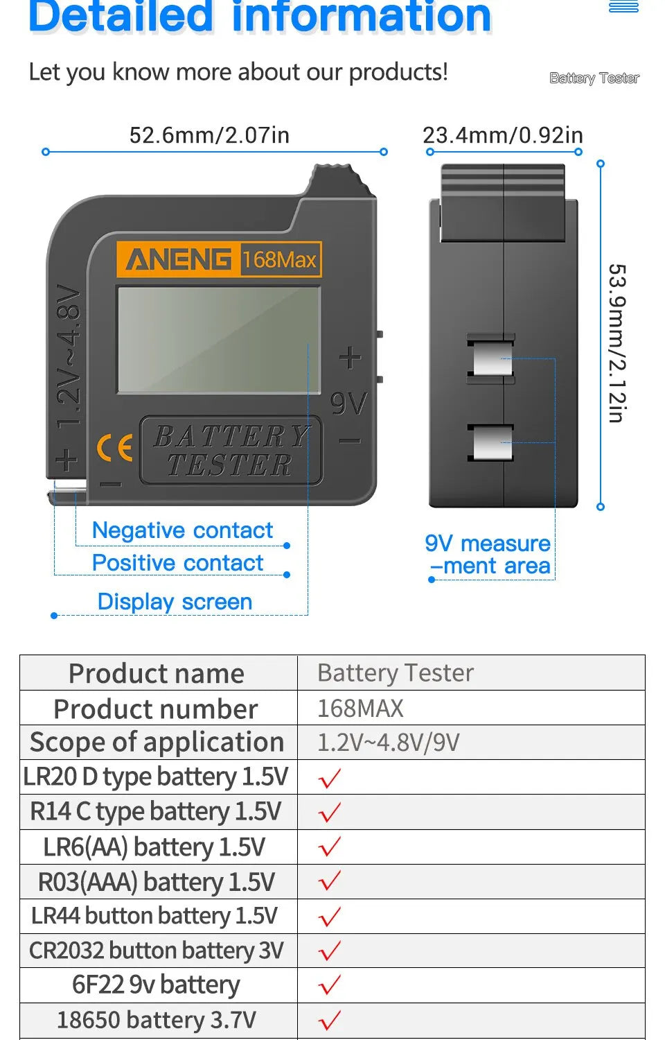 ANENG Universal Digital Display Lithium Battery Tester