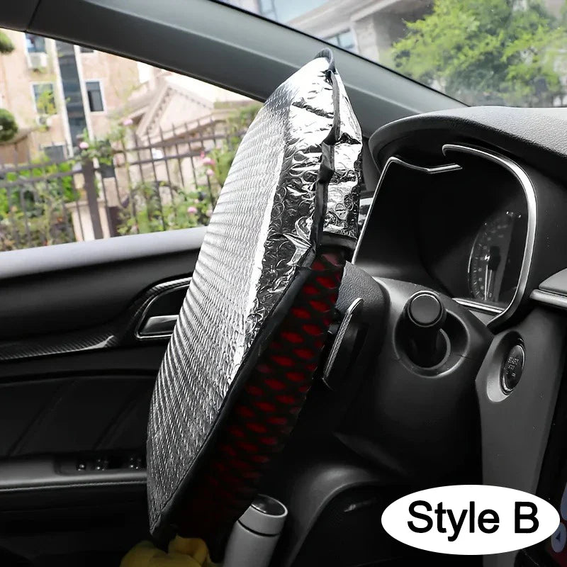 Double-Thick Foldable Steering Wheel Sunshade – UV Protection Cover (2pcs)