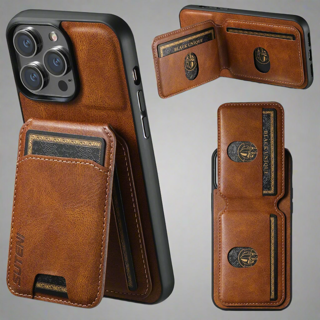Magnetic 3in1 Leather Wallet with Built-In Kickstand iPhone Case