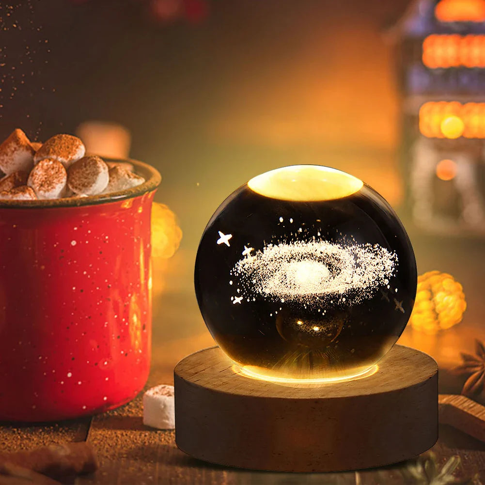 Unique USB Night Light 3D LED Crystal Ball with Galaxy Projections