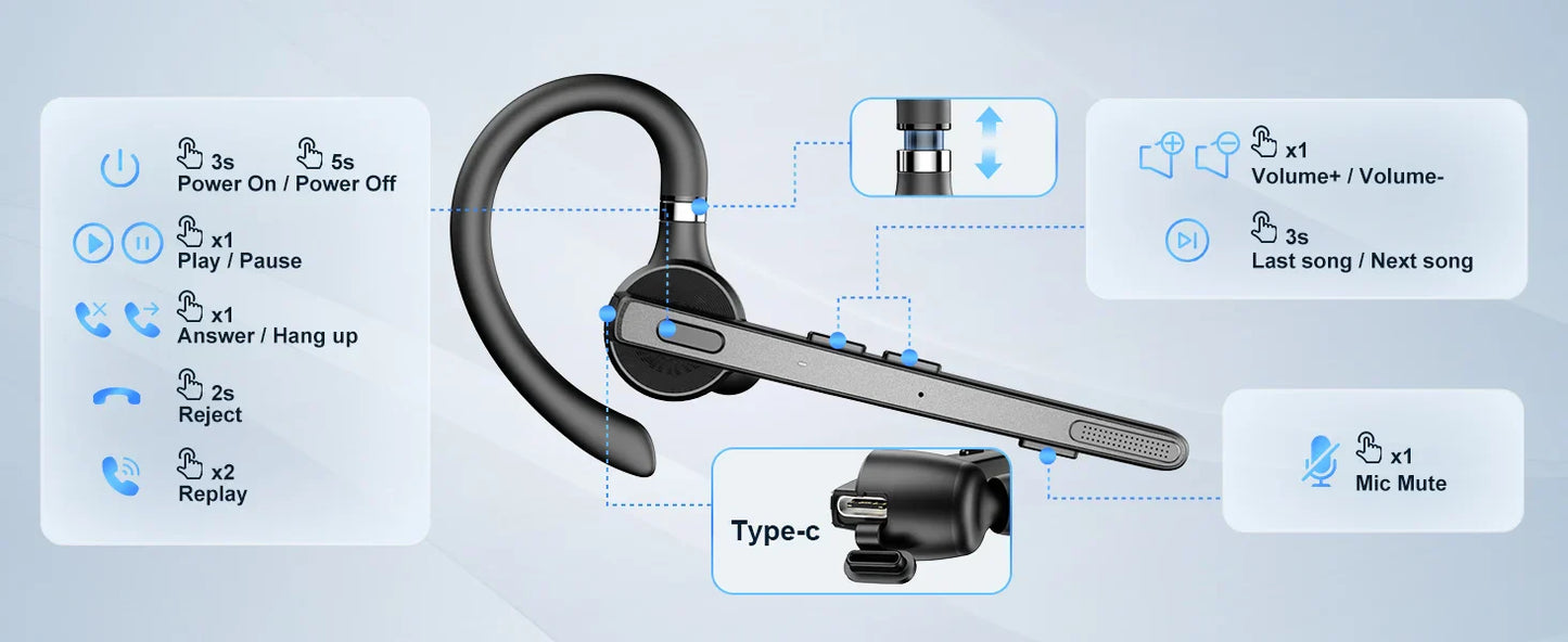 Bee M53 Dual-Mic Noise Cancelling Hi-Fi Audio Lightweight Headset with Charging Case