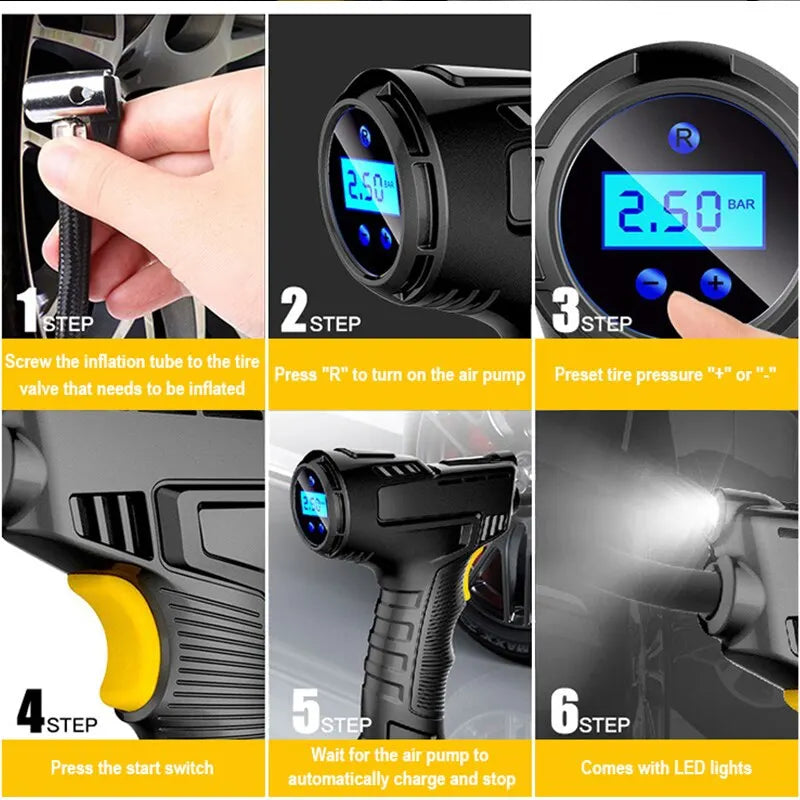 Wireless 120W Handheld Air Compressor Digital  Researchable Pump