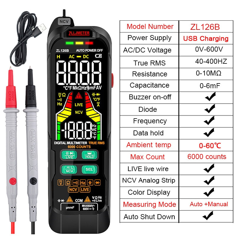 Professional Digital Current / Voltage Smart Multimeter