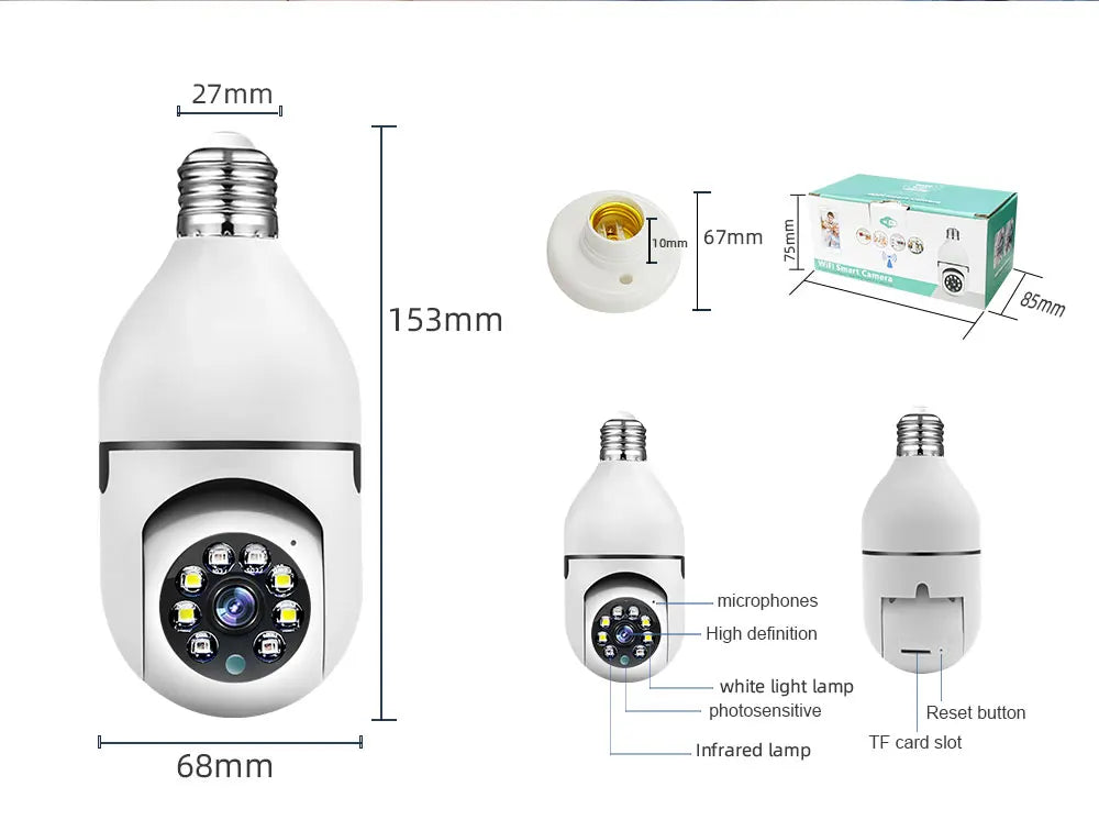 Smart AI Wireless Night Vision HD Wifi Surveillance Camera for E27 Light Bulb Socket