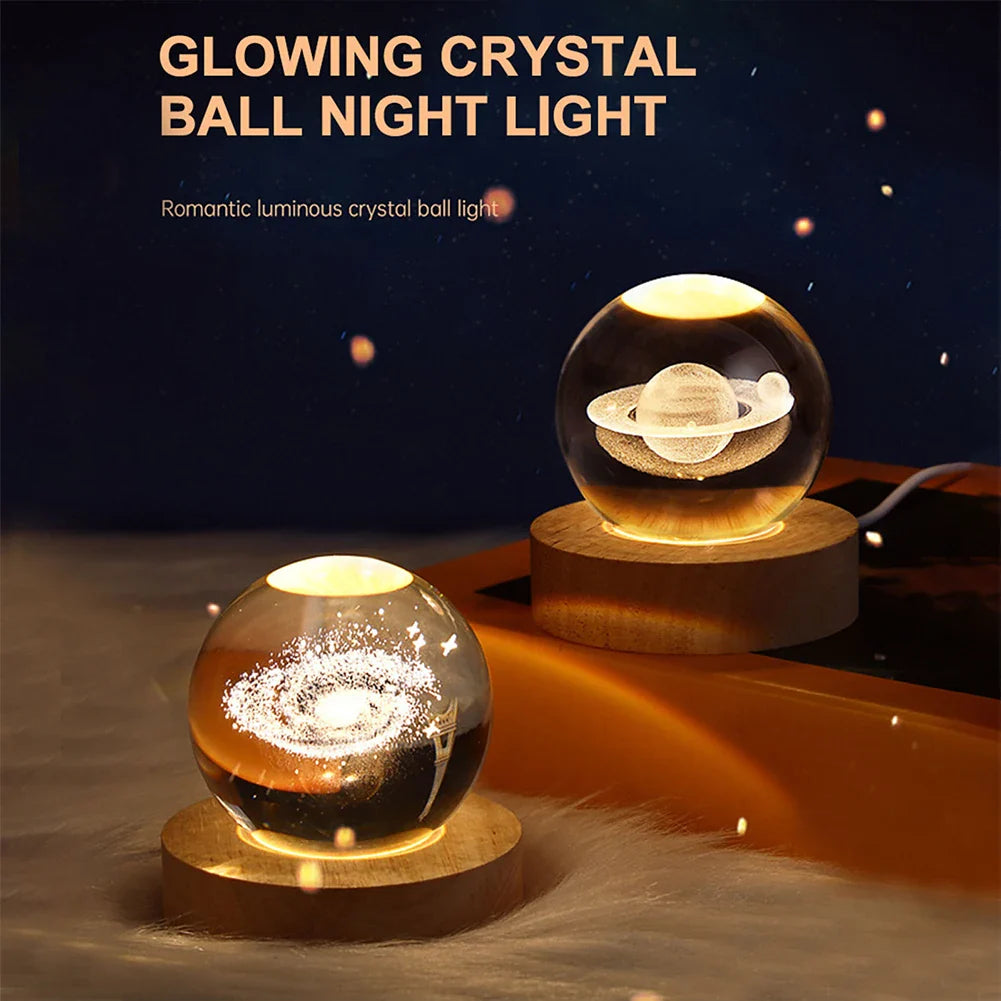 Unique USB Night Light 3D LED Crystal Ball with Galaxy Projections