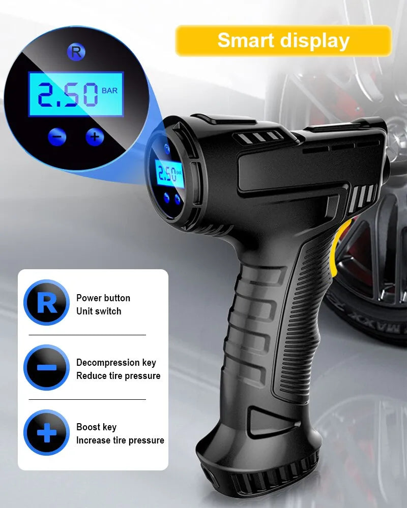 Wireless 120W Handheld Air Compressor Digital  Researchable Pump