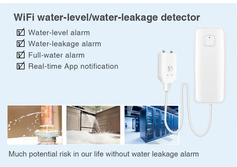 Smart WiFi Water Leak / Overflow Level Remote Detector & Sound Alarm System