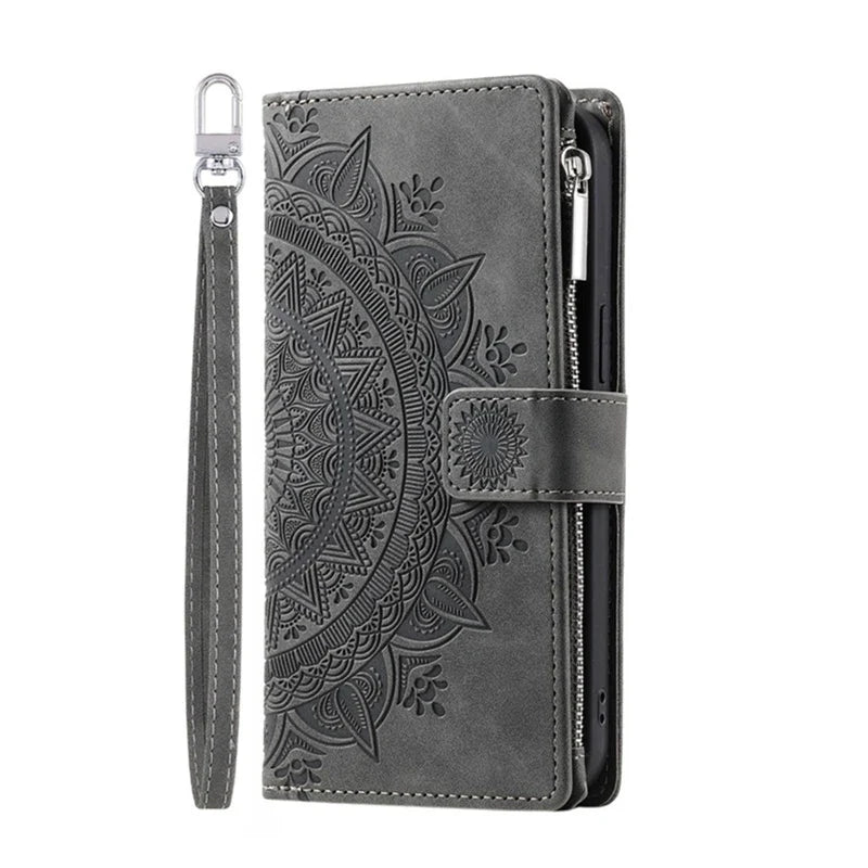 Full Screen Protection Deluxe Zipper Wallet Case with Foldable Kickstand for iPhone