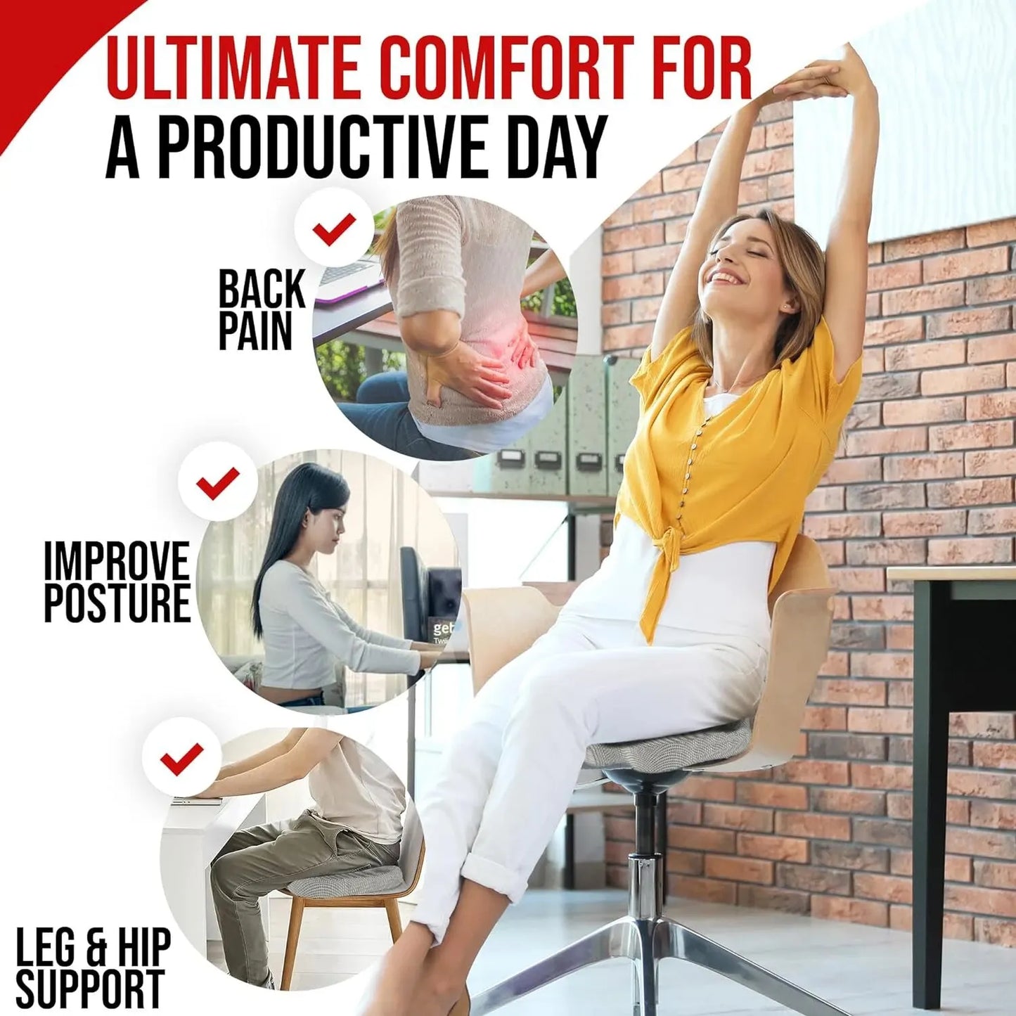 Ergonomic Dual-Layer Memory Foam + Cooling Gel Tailbone Pressure Relief Cushion
