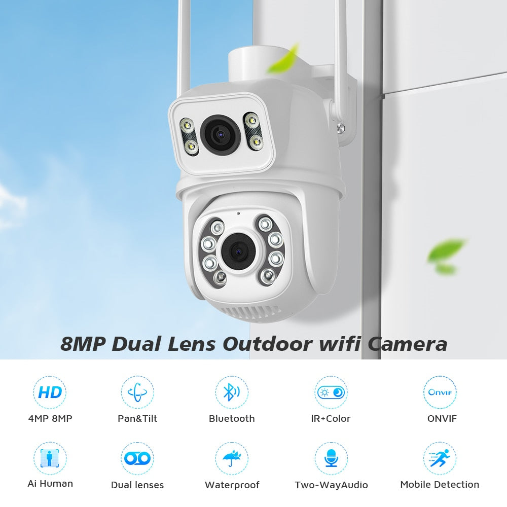 PTZ 4K HD Dual Lens/ Dual Screen Wifi Ai Smart Camera