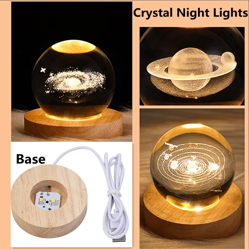 Unique USB Night Light 3D LED Crystal Ball with Galaxy Projections